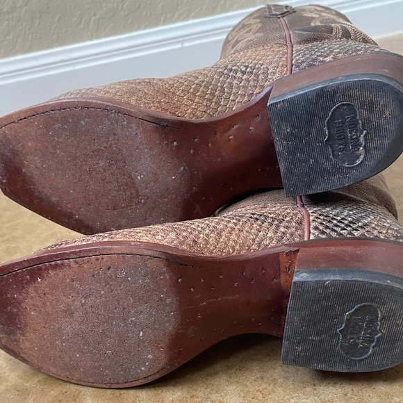 Nocona Leather Boots Bluebonnet Snake Print Old West Boot Sz 7.5B - Picture 11 of 11